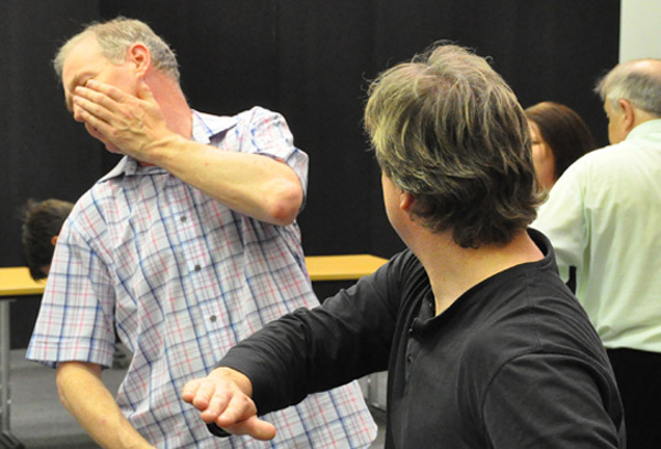 Participants getting stuck in to Tom Jordan's Stage Combat Workshop.  Bunch of slappers.